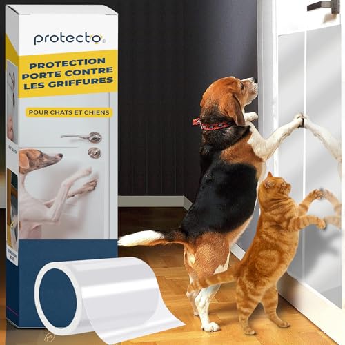 PROTECTO® - Protection Anti-Griffes, Cutter Inclus pour Coupe personnalisée – écran de Porte + Protection Bois, Murs et Meubles Contre Les Griffes,...