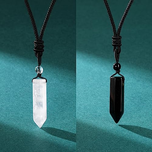 Top Plaza Healing Crystal Stone Necklaces for Men Hexagonal Pendant Necklaces Adjustable Braided Rope Natural Gemstone Necklace Jewelry Christmas Gift for Dad, Husband2