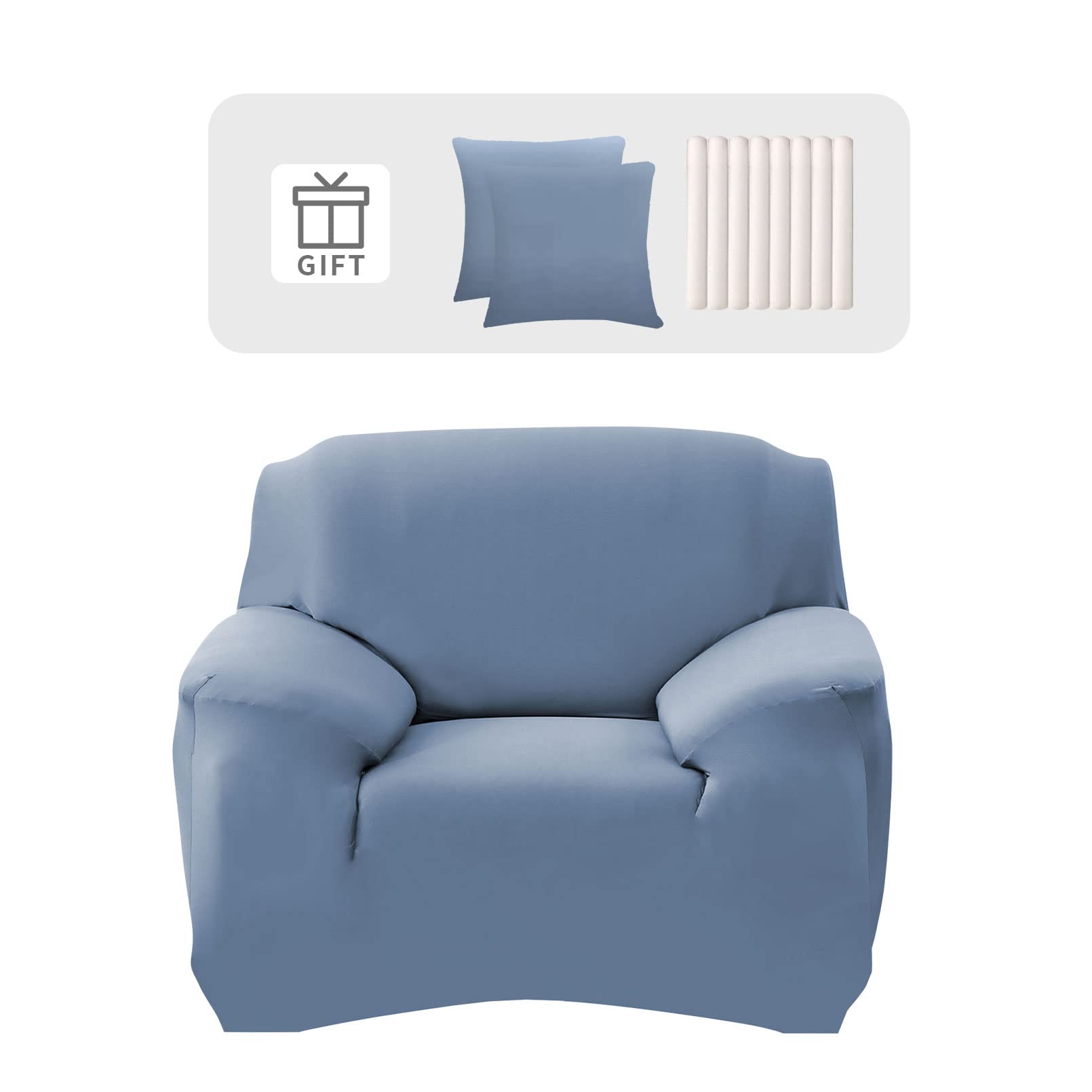 Lydevo Copridivano Elasticizzato 1 Posto Fodere Copri Divano con Braccioli con 2 Copricuscini Moderno Copridivano Fantasia Universale Antiscivolo Lavabile Divano Protector,Grigio Blu