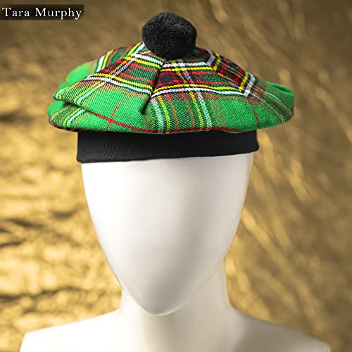 Image of Scottish Tam O' Shanter Hat Tartan Bonnet Pom Pom Wool Flat Cap One Size