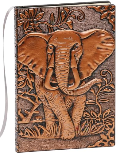 Image of Alokik 3D Copper Elephant DND Vintage Leather Journal Writing Notebook with 200 Pages A5 Journal Diary,Antique Handmade Leather Diary,Travel Diary&Notebooks to Write in,Diary Gift for Men Women