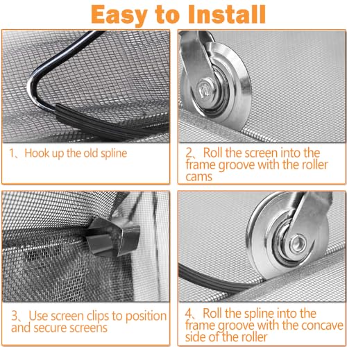 Screen Repair kit, Screen Roller Tool, Steel/Nylon Roller with Bear+10pcs Screen Clips+32ft Screen Spline+Removal Hook, 5 in 1 Window Screen Door Repair Kit,for Installing Door Window Mesh by lofrcin - Image 2