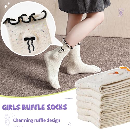 SeeyAN Girls Ruffle Socks Frilly Kids Crew Dress Cotton Soft Cute Toddler Socks 6 Pairs3