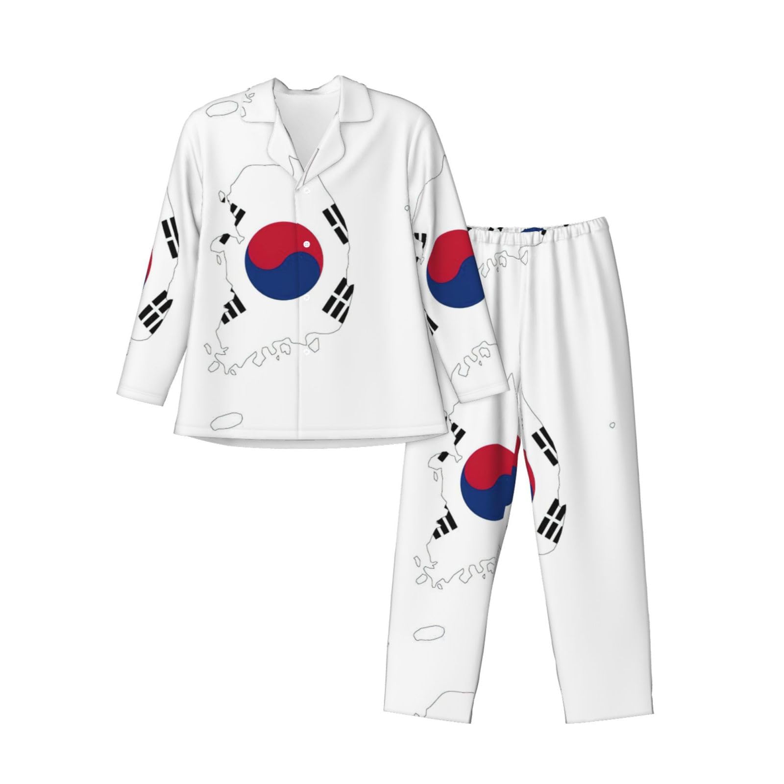 Pyjama carte République de Corée ensemble de détente léger à col cranté - 8