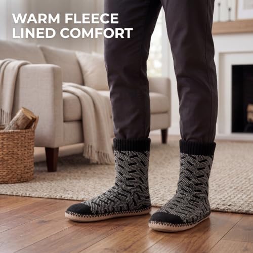 Image of Cozylook Mens Slippers Soft Sole Non Slip Fleece Lined Slipper Socks | High shaft knit upper, warm sherpa interior, cushioned underfoot comfort, grippy bottom for winter home, dorm and travel