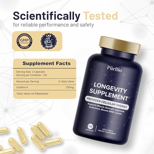 Image of Premium Urolithin A Supplements 250 mg - Maximum Strength Cellular Energy Support - NAD+, Vegan Anti-Aging Formula. Supplements for Women Men - 120 Capsules