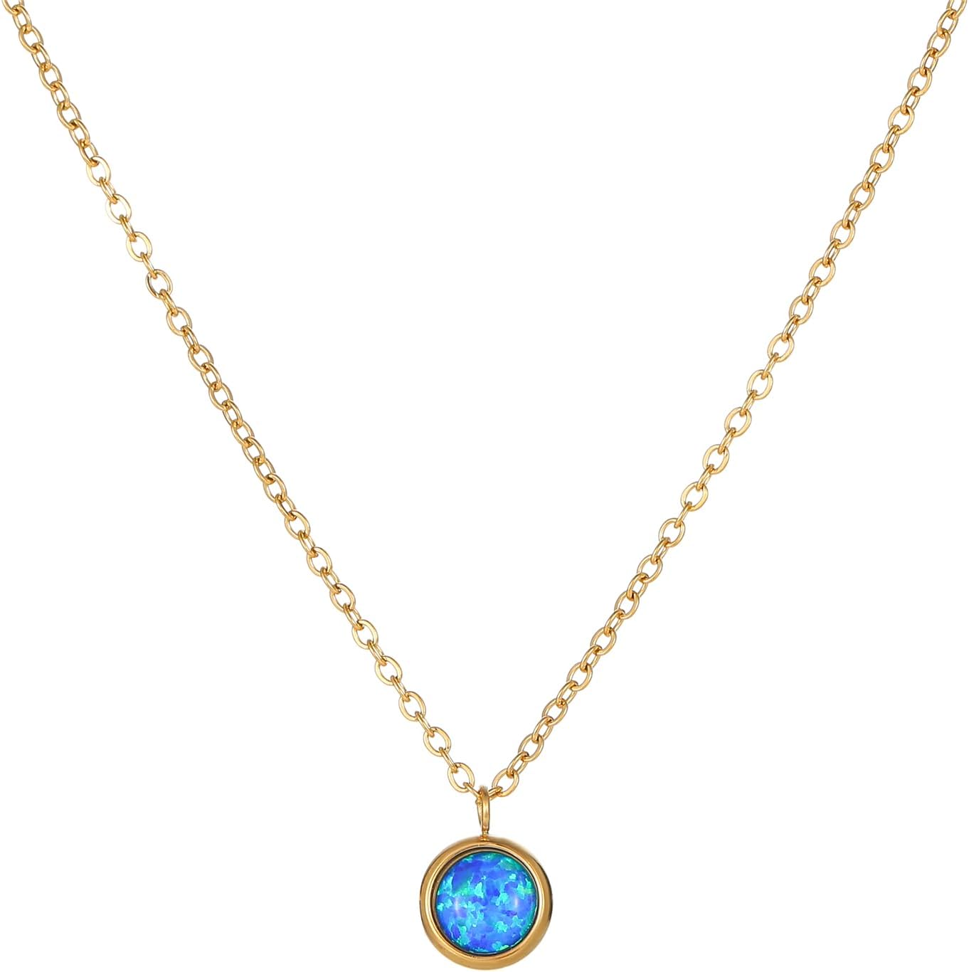 Opal Necklaces for Women Dainty 18K Gold Plated Created Opal Pendant Necklace Simple Round Opal Jewelry Gift - Image 4