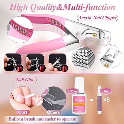 Clear Nail Tips False Nails, 500Pcs Long Full Cover Coffin Fake Nails Tip, Ballerina Artificial False Nails with Box-Nail Glue/Nail Files/Sponge Polishing/Nail Clipper/Nails Rhinestones for Nail Art