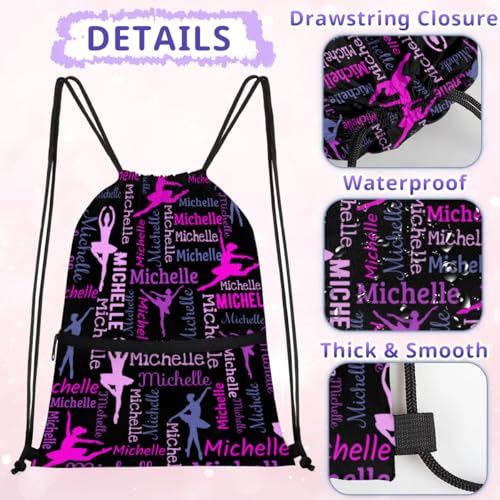 Personalized Drawstring Backpack Dance Bag Gymnastics Bag for Girl, Custom Sport Sackpack String Gym Bag Weekender Bags Dance Black3