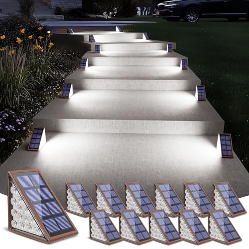 Image of NIORSUN Solar Stair Lights,Cool White Outdoor Step Lights IP67 Waterproof Auto On Off, Outdoor Stair Lights for Steps,Stair,Patio,Yard,Porch,Front Door,Sidewalk,Deck Decor(Brown, 12 Pack)