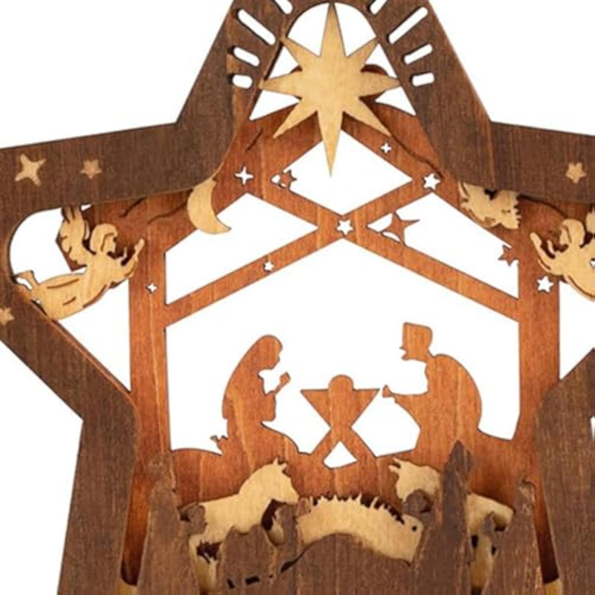 5x Christmas Nativity Scene Ornaments, Rustic Wooden