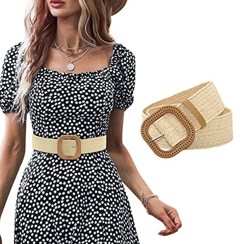 Women Belt Straw Woven Elastic Stretch Wide Waist Belts For Dresses With Buckle 2 Belts for Men3