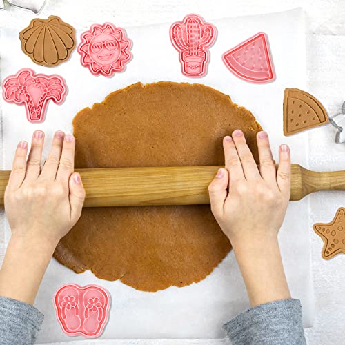 16 Pcs Summer Beach Cookie Cutters With Plunger Stamps Set Hawaiian Biscuit Mold 3D Fondant Cookie Stamper Pineapple Flamingo Cactus Sun Starfish Seashell Palm Tree For Baking Supplies #TOP3