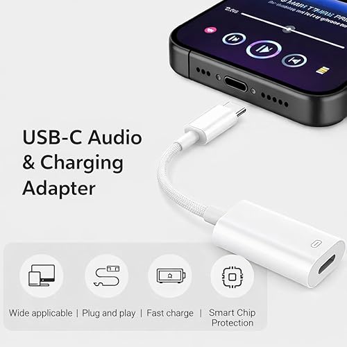 Miniatura 2 de Adaptador de audio de auriculares USB-C a iPhone, iPad, convertidor de auriculares 3 en 1, carga + transferencia de datos + audio de alta fidelidad