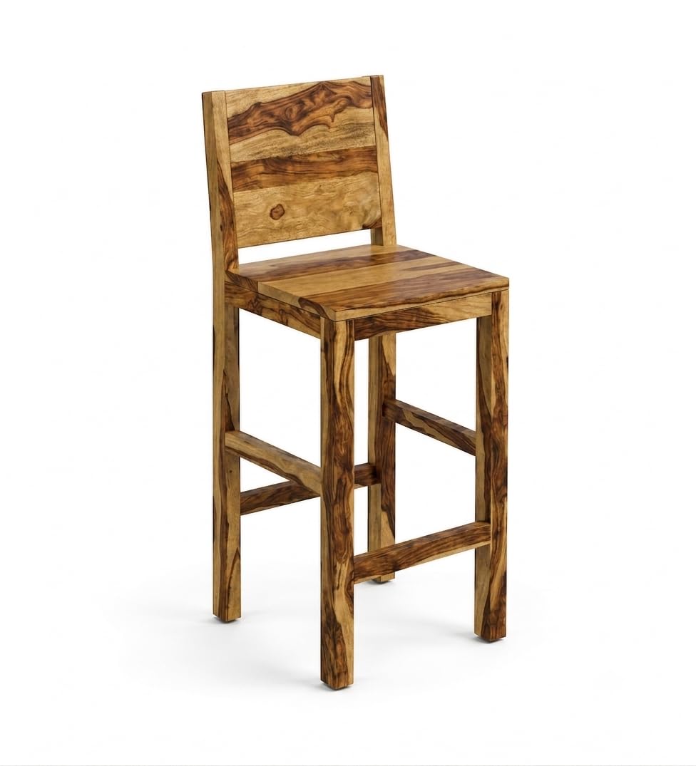 Solid SheeSham Wood Bar Chair with Back Rest, Brown Finish,Bar Chair Wooden,Kitchen Stool,High Stool,Countar Chair, Bar Stool,Caffe Chair-image-31