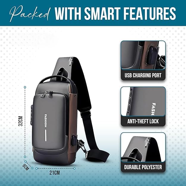 Image of TEKCOOL Sling Bag for Men Stylish Crossbody Backpack for Men & Women, Anti-Theft Chest Bag with USB Charging Port, Messenger Bags, Casual Shoulder Bag