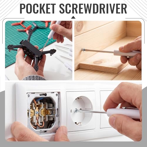 Image of Honoson 25 Pcs Pocket Screwdriver Mini Tops and Pocket Clips Magnetic Slotted Small Screw Driver with a Single Blade Head for Mechanical, Electrician (White)