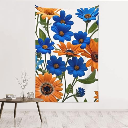 Tapisserie fleurs bleues et oranges pour sublimer votre salon sans abîmer les murs