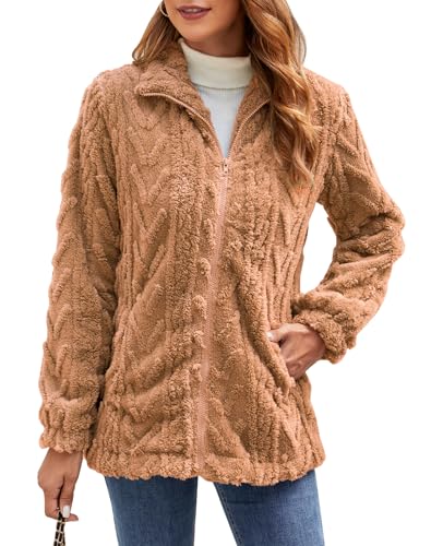 Zetieny Teddy Fleecejacke Damen Winter Warm Hoodie Sweatshirt Zip Langarm Oberteile Top Sweatjacke mit Tasche