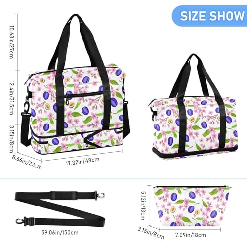 Blossom Fruit White Travel Duffel Bag for Women Men Gym Bag with Shoe Compartment Wet Pocket Carry On Weekender Overnight Bags for Travel Gym Yoga School3