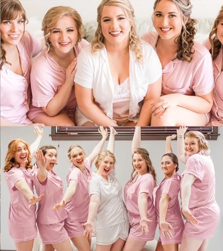 Image of SWOMOG Womens Button Down Pajamas Set Short Sleeve Sleepwear Bride Soft Pj Lounge Sets XS-3XL