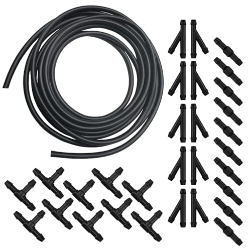 Opuweiy 30PCS Car Windshield Washer Hose, Rubber Anti-aging Vehicle Windshield Washer System Connection Kit, 13.1 Ft Hose with T Y I Connectors, Universal for Most Car Water Pumps (Black)