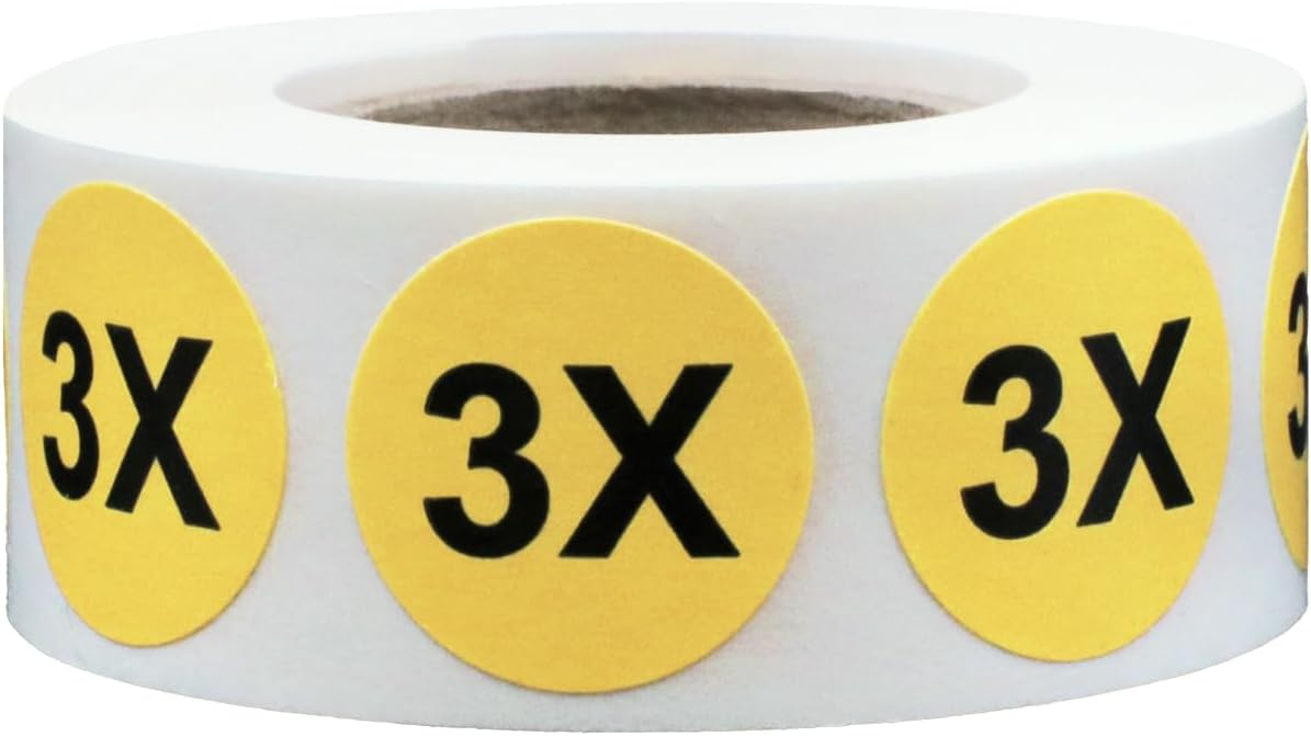 Yellow Extra Large XL Clothing Size Stickers, 0.75 Inch Round Semi Gloss Apparel Size Labels, 500 Total Adhesive Stickers on a Roll for Retail Clothing, Inventory, and Merchandising – Made in the USA
