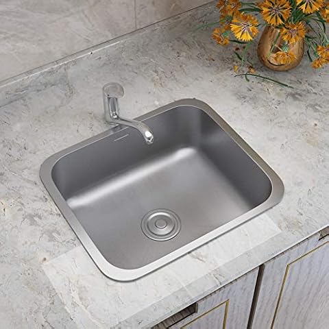 XEMQENER Stainless Steel Kitchen Sink Single Bowl 410x360x205mm Small Sinks with Silencer Pad for Kitchen Bar Small restaurant (with the downpipe Kit) Cover