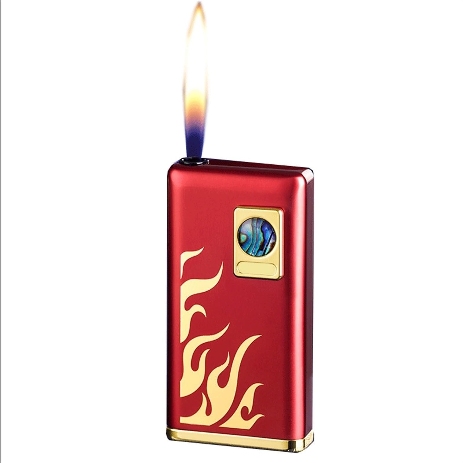Caifuguihe Red Butane Torch Lighter, Silent Ignition Windproof Open Flame Lighter, Metal Adjustable Soft Flame Refillable Lighters(Red)