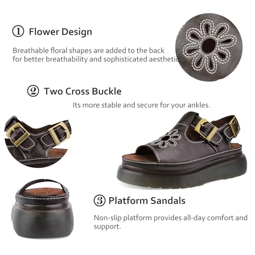 Platform Sandals for Women Chunky Ankle Buckle Casual Open Toe Comfortable Flower Decoration Fisherman Sandals2