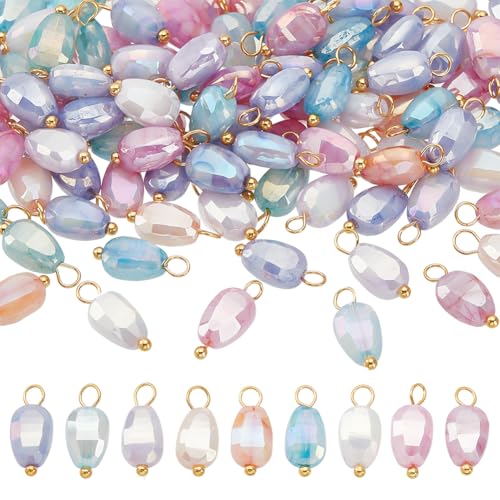 HOBBIESAY 100Pcs Mixed Color Glass Dangle Charms 12mm Faceted Beads