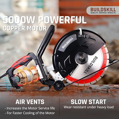 Image of BUILDSKILL 5000W Concrete Cutter with Copper Motor | 4700 RPM No Load Speed | 405 mm / 16 inch Cutting Wheel Diameter | Heavy Duty Performance