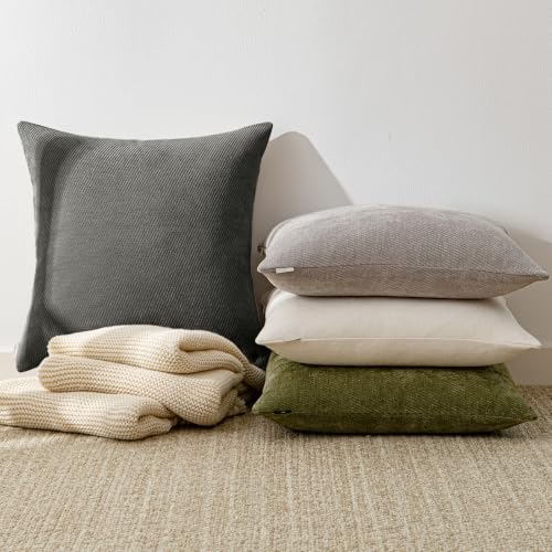 Image of a moment Pack of 2 Decorative Chenille Throw Pillow Covers with Twill Cushion Covers for Sofa Living Room Couch Bed 24x24 Inch Dark Gray