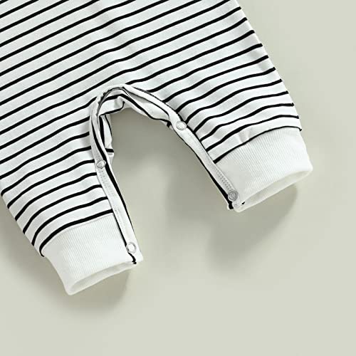 Bagilaanoe Infant Newborn Baby Boys Romper Summer Jumpsuit Short Sleeve Bodysuit Striped Outfit One Piece Clothes Summer Clothing (Black Striped, 3-6 Months) #TOP3