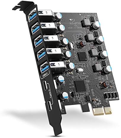 PCI-E to USB 3.0 7-Port(2X USB-C - 5X USB-A ) Expansion Card ,PCI Express USB Add in Card , Internal USB3 Hub Converter for Desktop PC Host Card Support Windows 10/8/7/XP and MAC OS 10.8.2 Above
