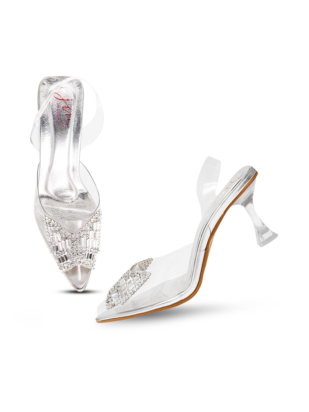 JM LOOKS Womens Peep Toe Kitten Heel Sandals: Comfort Sole, Stylish Transparency, Beautiful Stone Work (B0CWS2XC3Y) Amazon Price History, Amazon Price Tracker