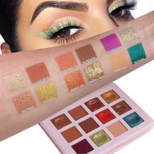 GL-Turelifes 12 Colors Glitter Eyeshadow Palette Wet Powder with Mirror Earth Color Pearlescent Sequins Eye shadow Cream Palettes Easy to Makeup, Waterproof & Long Lasting (#01)