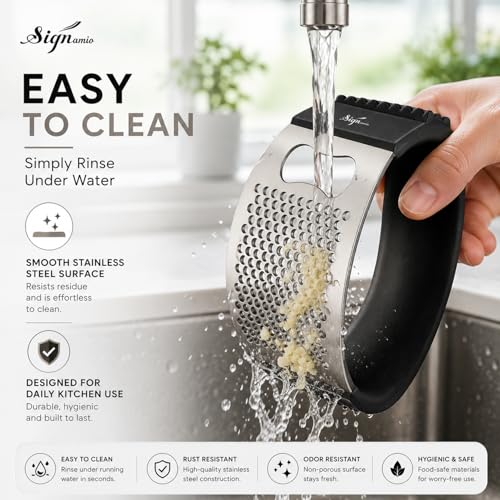 Image of Signamio Garlic Peeler Tool - Versatile Garlic Crusher Mini Hand Press Chopper for Effortless Garlic Preparation, Durable and Easy to Clean Kitchen Essential - Black