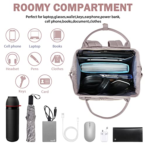 Image of VANKEAN 17 Inch Laptop Backpack for Women Fashion Computer Work Bag, Large Capacity Waterproof Backpack, Daypack Business Travel Backpack, Light Dusty Pink