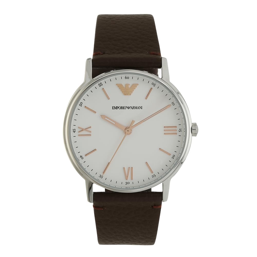 Emporio Armani Watch for Men, Quartz Three Hand Movement and 41mm Case Size with Leather Strap