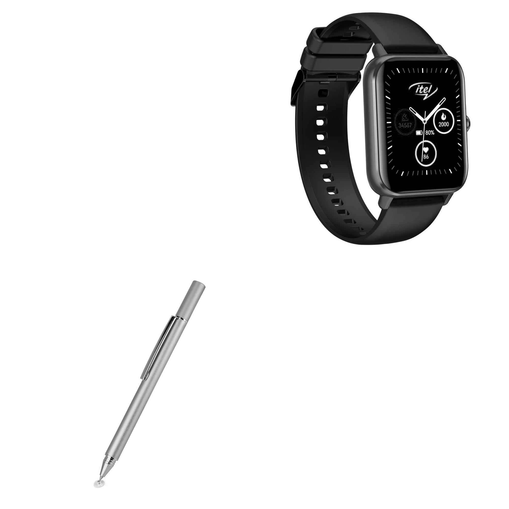 BoxWave Stylus Pen Compatible with itel Smart Watch 2 - FineTouch Capacitive Stylus, Super Precise Stylus Pen - Metallic Silver
