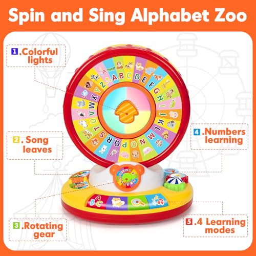 Image of Learning Toys for Toddlers 1-3, Spin and Sing Alphabet Zoo, Lights & Sounds