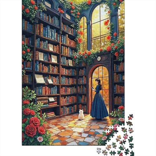 Puzzle de 1000 piezas para adultos temática biblioteca clásica mujer y jardín floral para salón