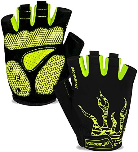 MOREOK Cycling Gloves Bike Gloves for Men/Women-[Breathable Anti-Slip 5MM Gel Pad] Biking Gloves Half Finger Road Bike MTB Bicycle Gloves-050-GREEN-L