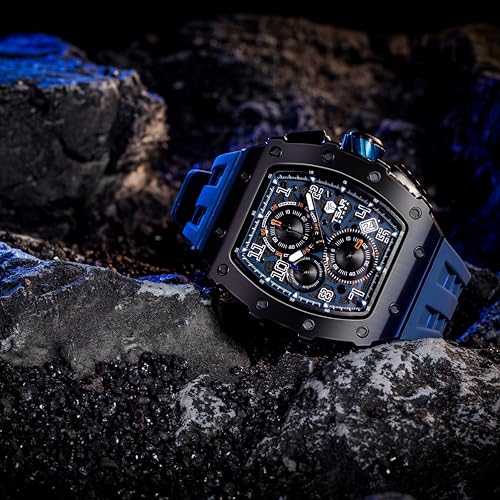 Image of TSAR BOMBA Mens Luxury Watch Watches for Men 50M Waterproof Japanese Quartz Movement Tonneau Stainless Steel Case Sapphire Glass with Chronograph Date Function Cool Unique Fashion Gift