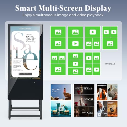 Image of 32 Inch Digital Signage Display, Screen LCD Advertising Kiosk, Portable Floor Standing Auto Ad Player Android OS App-Based Control with USB /HDMI /WiFi