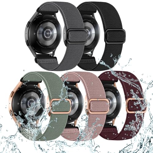 Lerobo 5 Pack Stretchy Watch Band for Galaxy Watch 7 Band 6 5 4 44mm 45mm 40mm/6 Classic 47mm 43mm/5 Pro 45mm/4 Classic 46mm 42mm/Active 2, Water-Resistant Nylon Sport Bands for Men Women Da