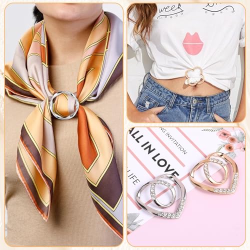 Image of Gjinxi 8PCS Scarf Ring Clip, Fashion Metal T-Shirt Tie Clips for Women's Clothes Corner Knotted, Round Scarf Corner Knotted Button for Loose Clothes Scarf Clasp Shawl Sweater