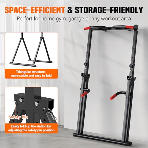 SERTT Foldable Power Tower Dip Station Pull Up Bar, Multifunction Home Gym Strength Training Equipment, Fitness Triangular Design Pullup Dip Station Rack, Support 440LBS - Thumbnail 3