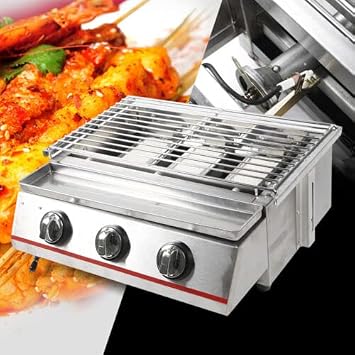 Xuthusman Outdoor 3 Burners Smokeless Gas Grill BBQ Commercial Tabletop Cooker Stainless Steel Shield